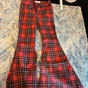 Free people bell bottom plaid pants